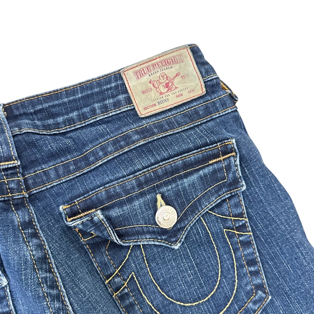 True Religion Becky Bootcut Jeans Dark Wash Contrast Stitch W32 Made in USA